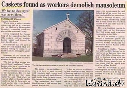 Mausoleum abgerissen und Särge gefunden